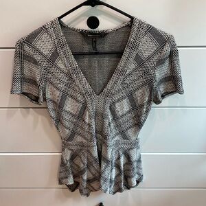 BCBGMAXAZRIA brand, XS, black and white peplum top, excellent condition